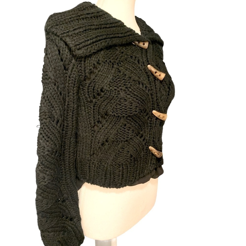 Maxmara Weekend Cable-knit cropped wool cardigan in Black Size Small - Picture 3 of 6